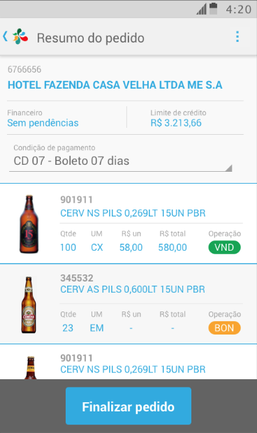 Resumo do pedido