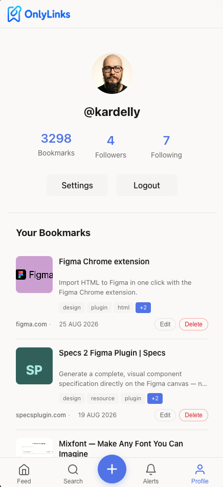 Perfil na PWA do OnlyLinks