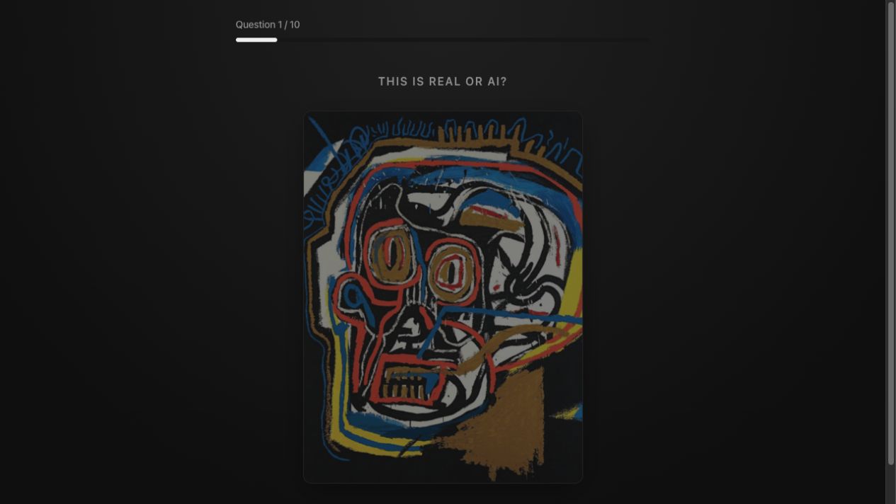Desafio do What Is Art com uma obra para classificar como arte real ou imagem gerada por IA